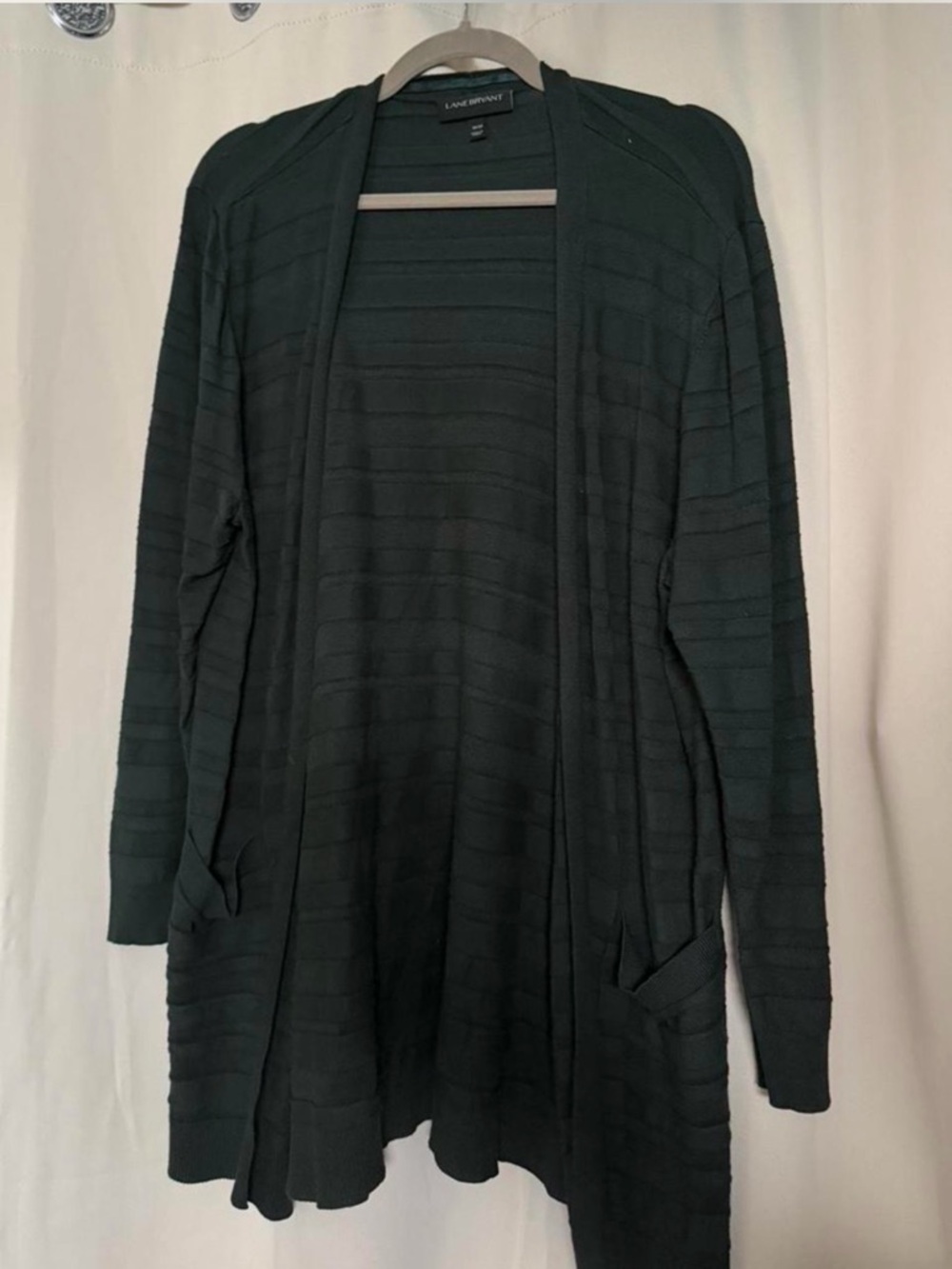 Lane Bryant Dark Green Ribbed Open Cardigan